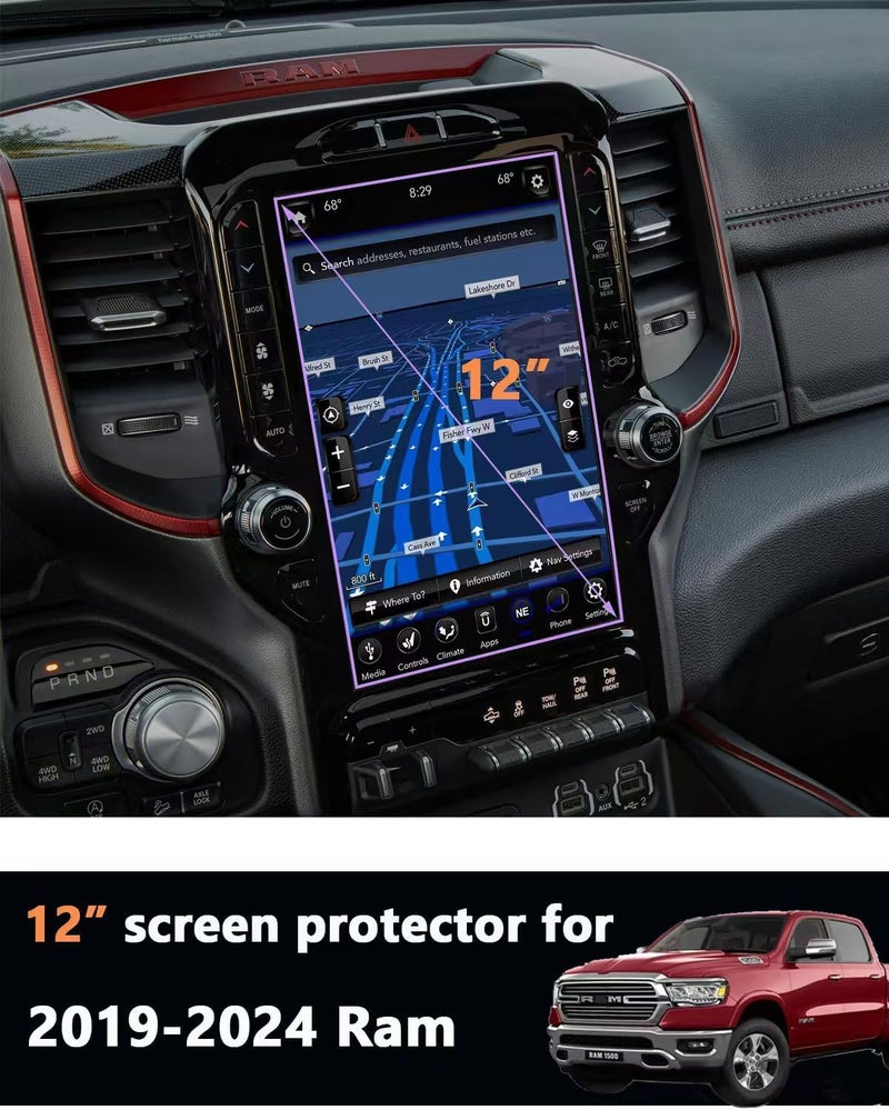 VIAROOM Screen Protector for Dodge Ram 1500 2019-2025,Tempered Glass Protective Film For Ram 2500/3500 2025 2024 2023 2022 LARAMIE LIMITED Accessories- 12 inch - Image 2